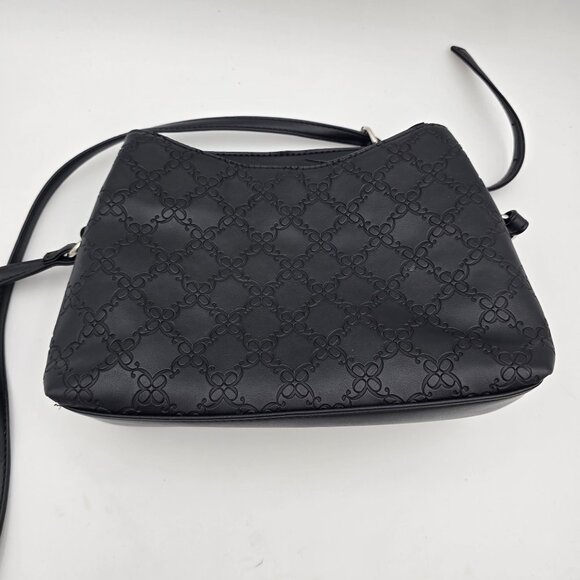 Nine West Crossbody Bag Faux Leather Black Embossed Pattern Adjustable Strap - Picture 2 of 14